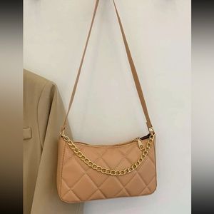 Quilted Embossed Chain Baguette Bag